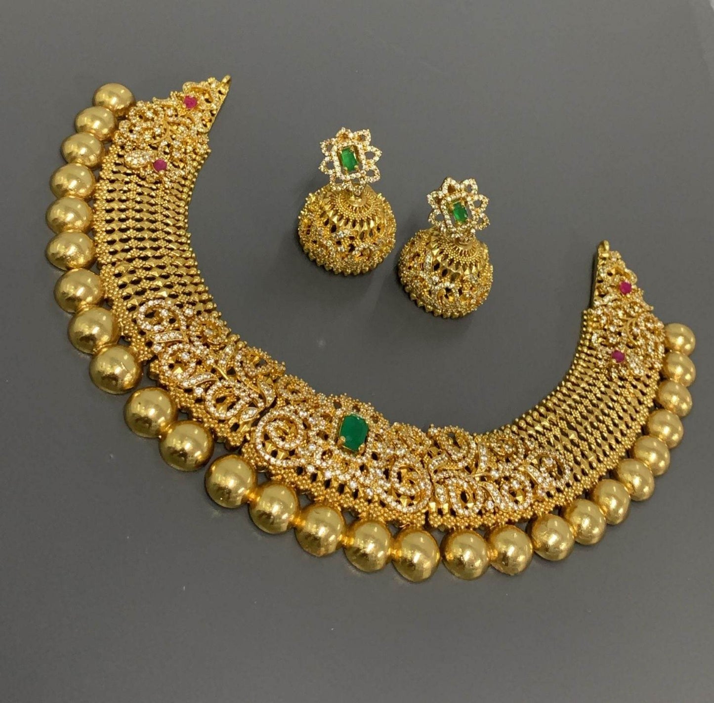 Nagasi Work with AD Stones Bridal Neck set - Nakshatra Jewels