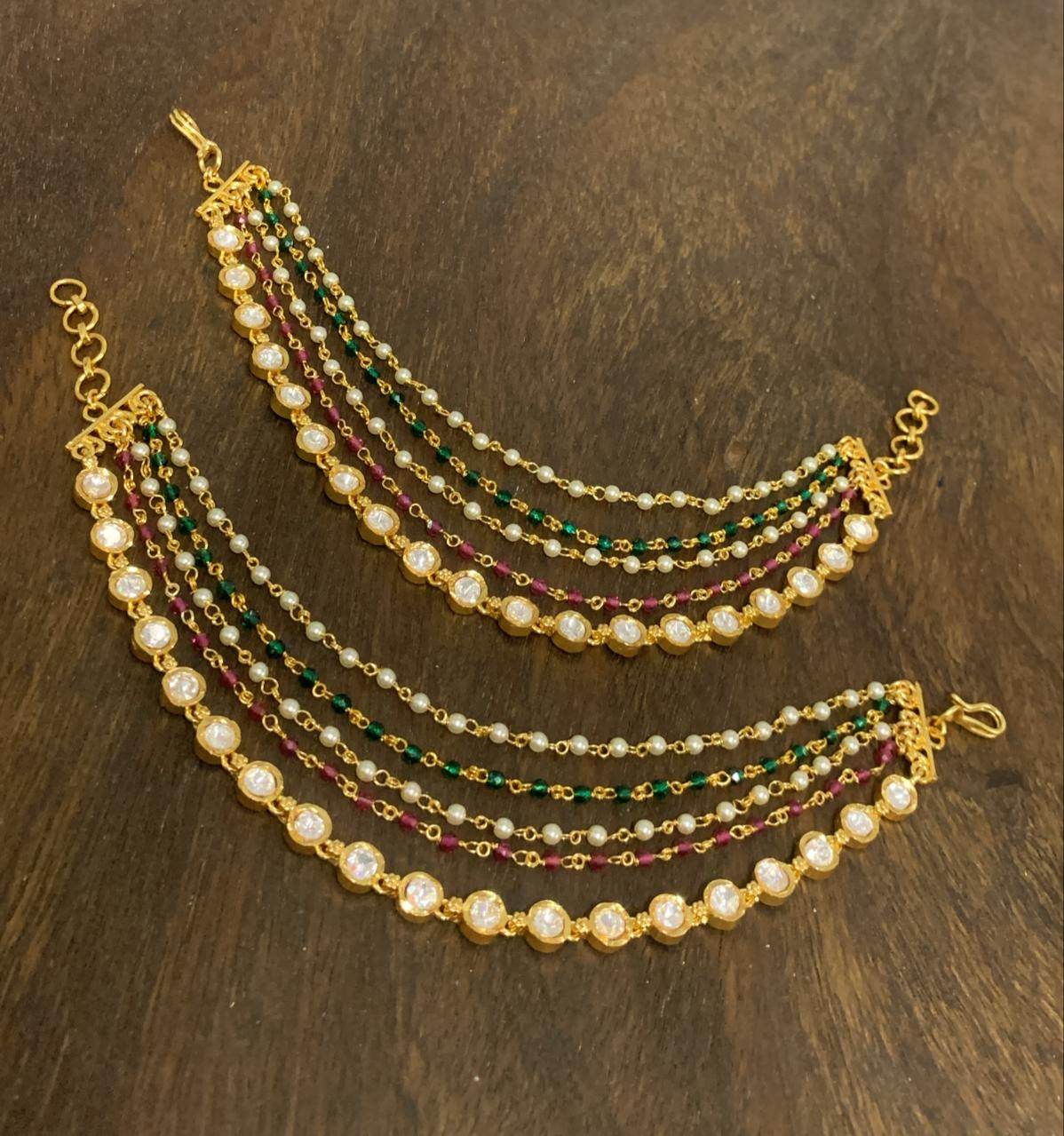 Premium Matt with Kempu Stones Ear Chains - Nakshatra Jewels