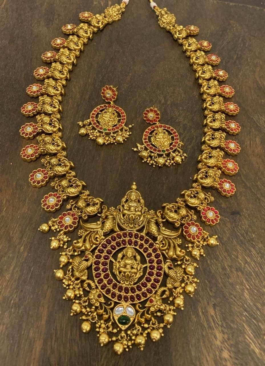 Nagasi Work with Kempu Stones Bridal Haram - Nakshatra Jewels