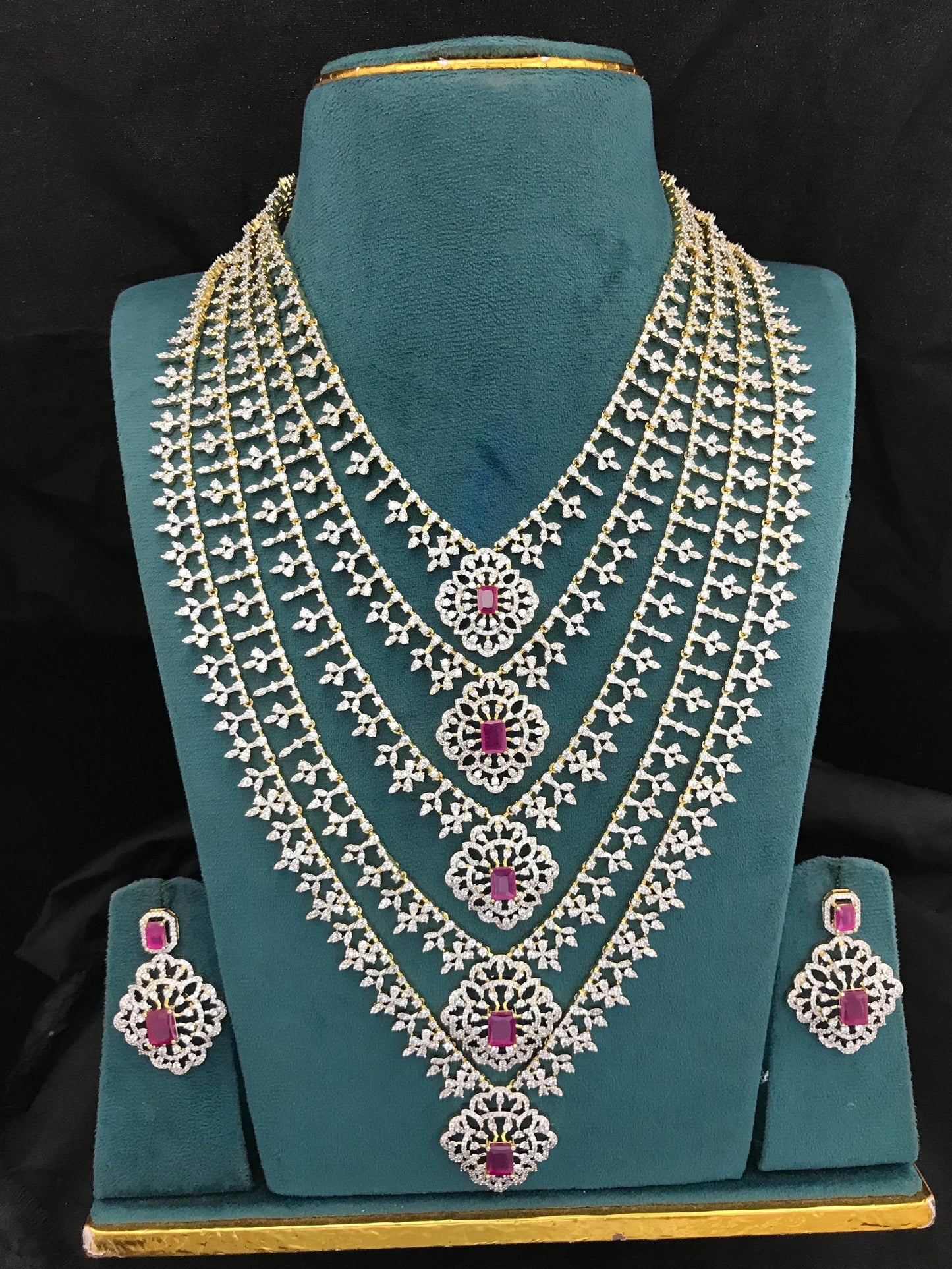 American Diamond Stones Bridal 5 Layer Haram - Nakshatra Jewels