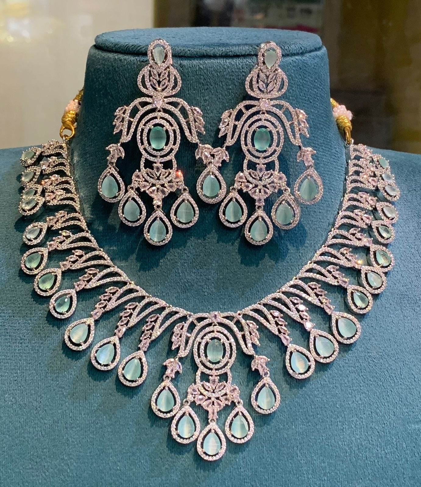 AD Stones Necklace (Silver Polish) - Nakshatra Jewels