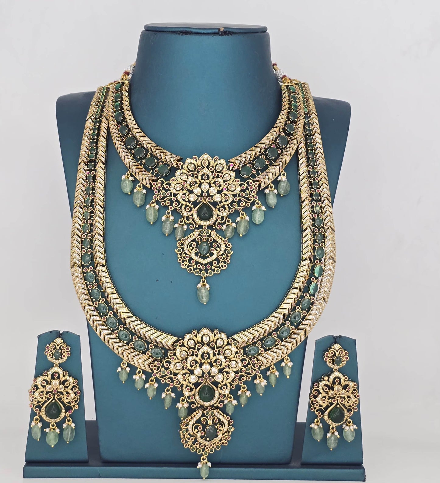 Victorian Polish with AD Stones Bridal Combo Set - Nakshatra Jewels