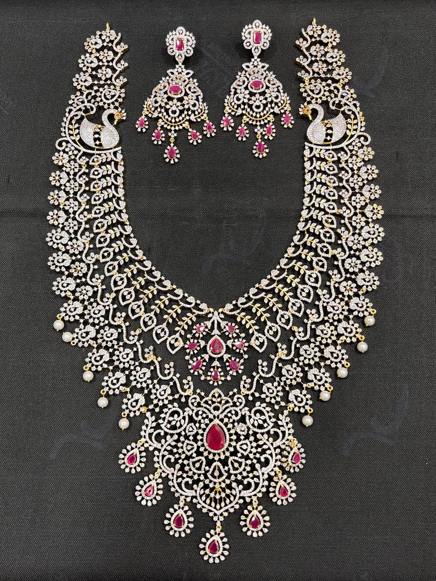 American Diamond Stones Bridal Haram - Nakshatra Jewels