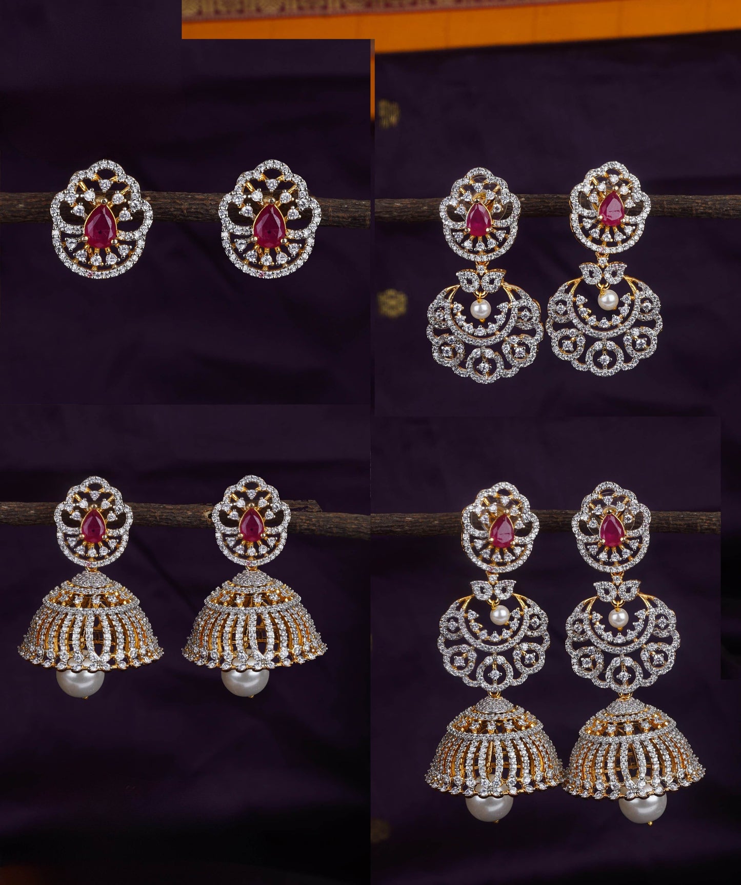 AD Stones Bridal Earrings (4in1) - Nakshatra Jewels