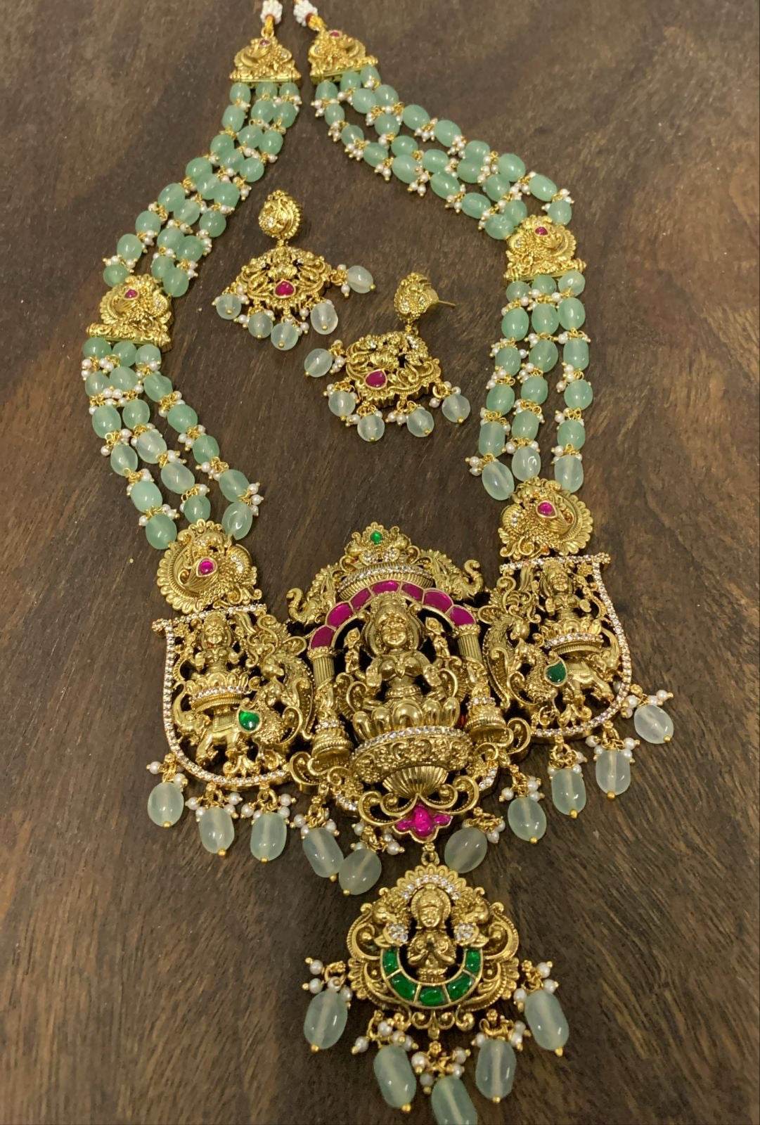 Nakshi Work with Jaadu Stones Pendent and Beads Haram - Nakshatra Jewels