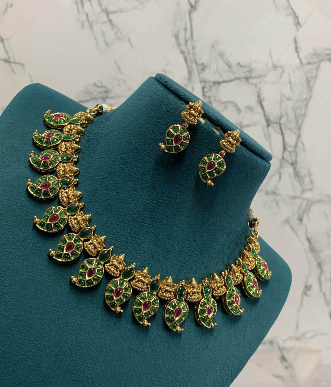 Nagasi Work with Kempu Stones Necklace - Nakshatra Jewels
