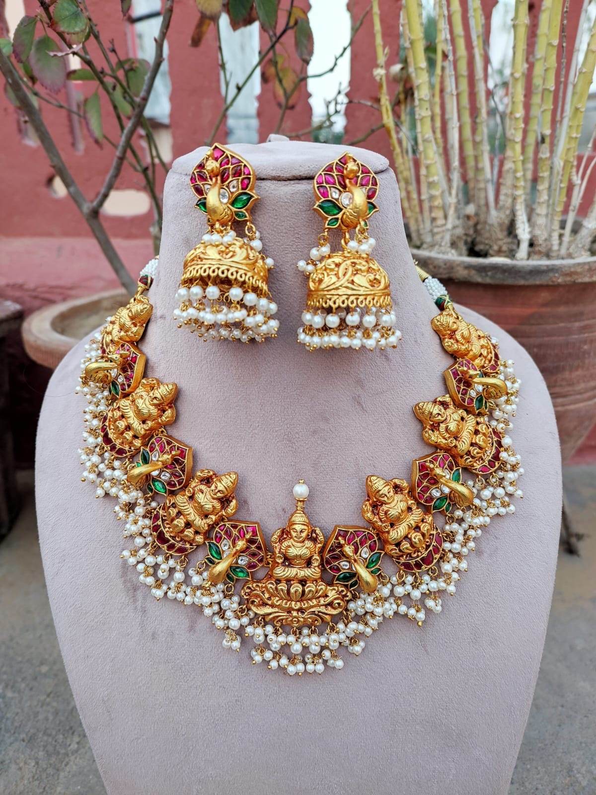 Nakshi Work with Jaadu Kundan Stones Bridal Necklace - Nakshatra Jewels