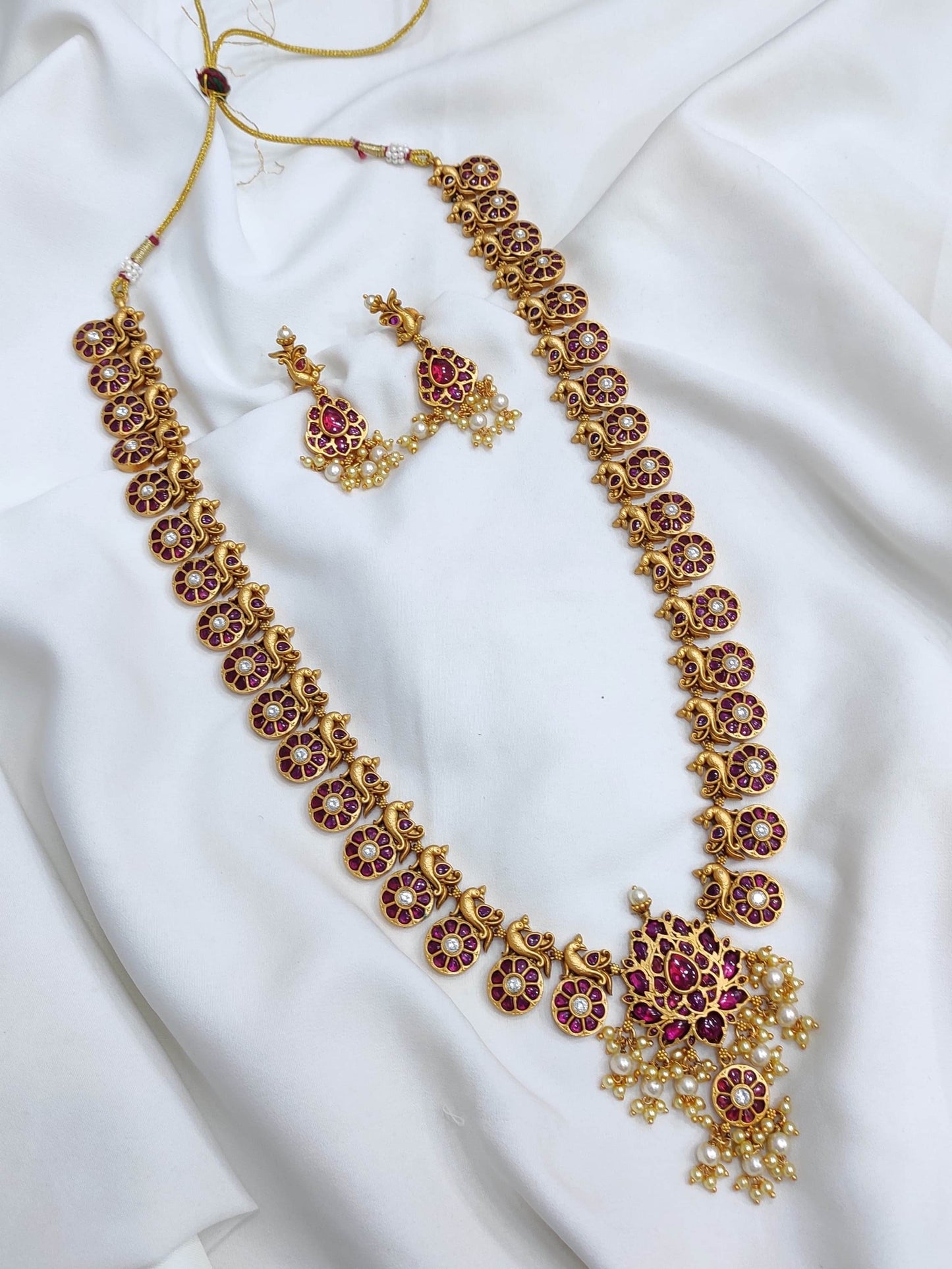 Nagasi Work with Kempu Stones Bridal Haram - Nakshatra Jewels