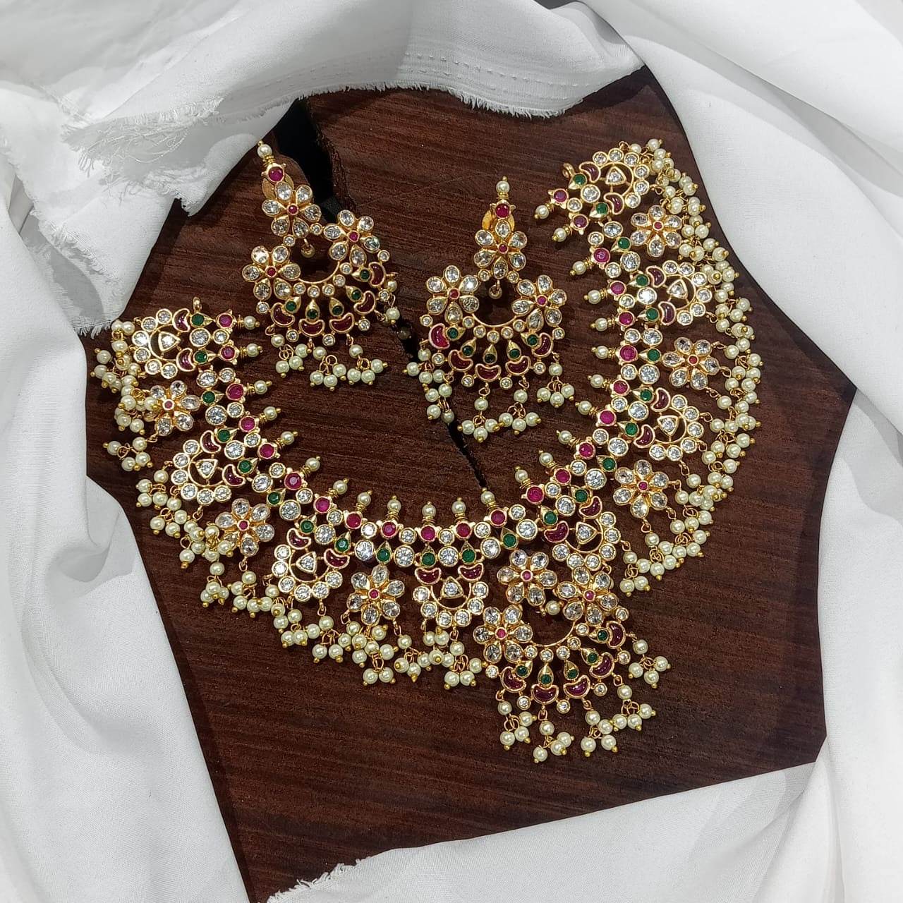 Premium Matt with AD and Kempu Stones Bridal Necklace - Nakshatra Jewels