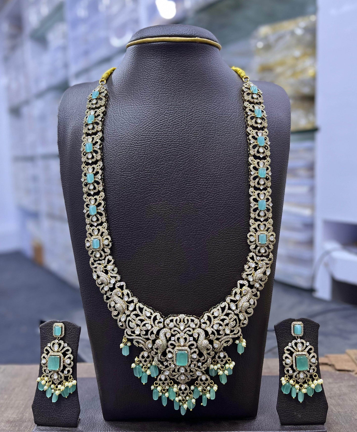 Victorian Polish Moissanite and AD Stones Bridal Haram - Nakshatra Jewels