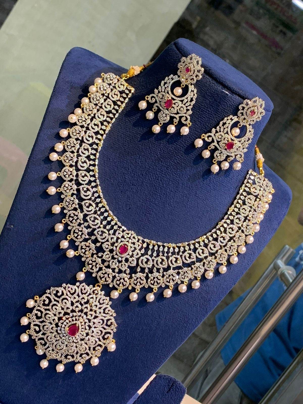 American Diamond Stones Bridal Necklace - Nakshatra Jewels