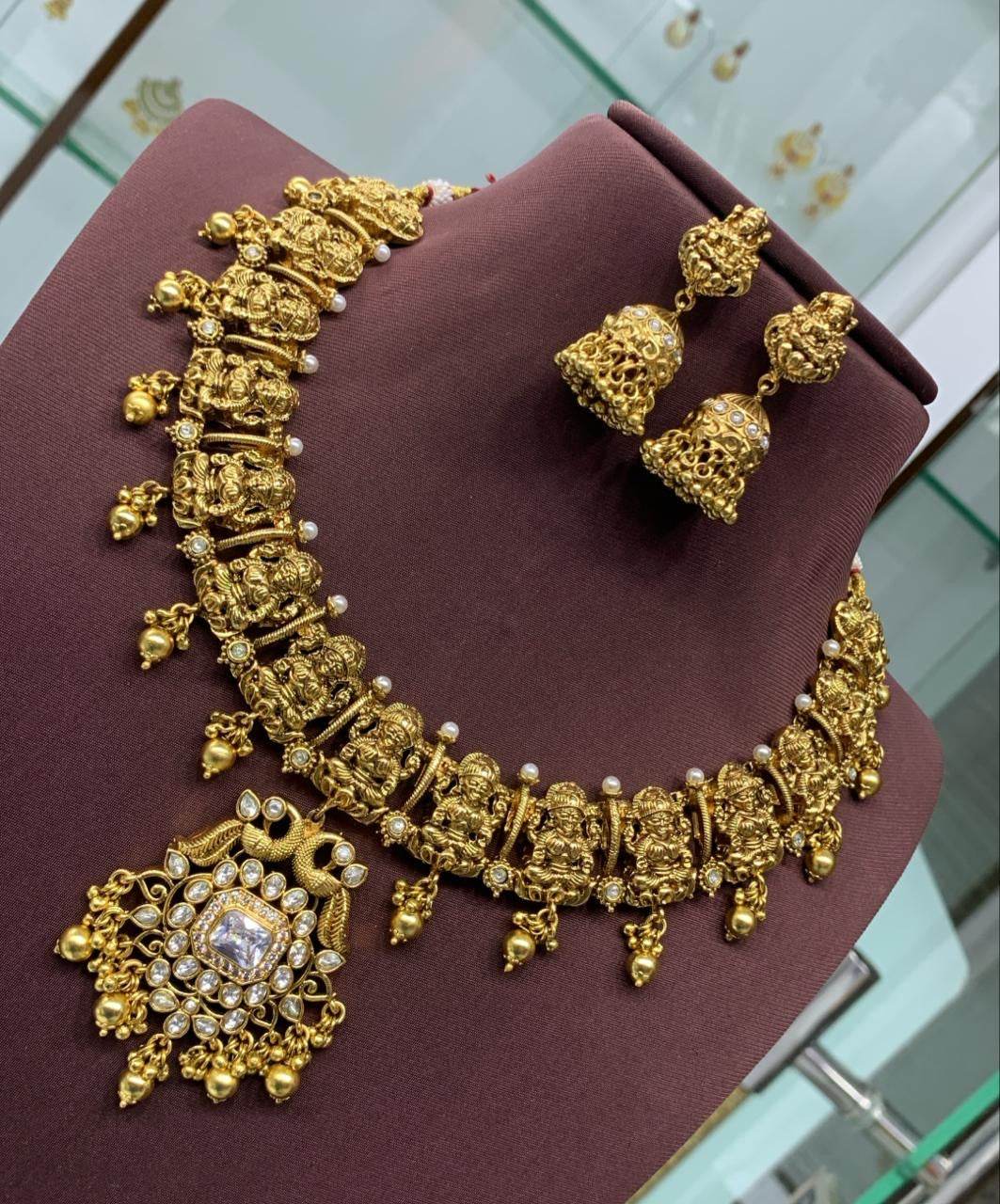 Nakshi Work with AD Stones Bridal Necklace - Nakshatra Jewels