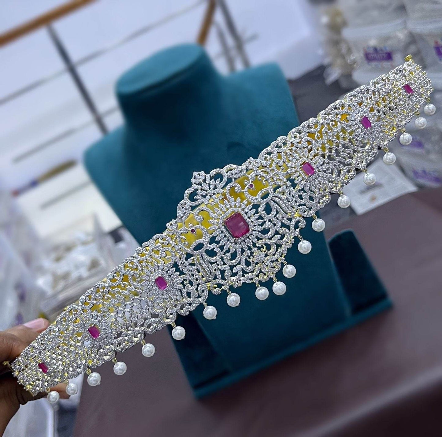 American Diamond Stones Bridal Hip Belt - Nakshatra Jewels