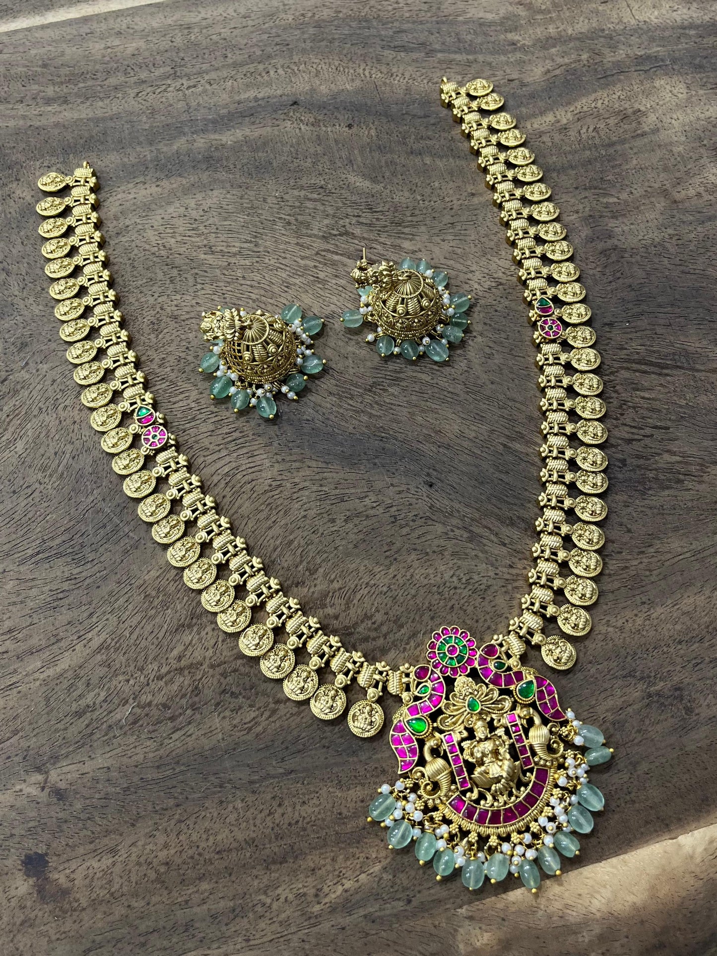 Nagasi work with Kundan Stones Bridal Kaasu Haram