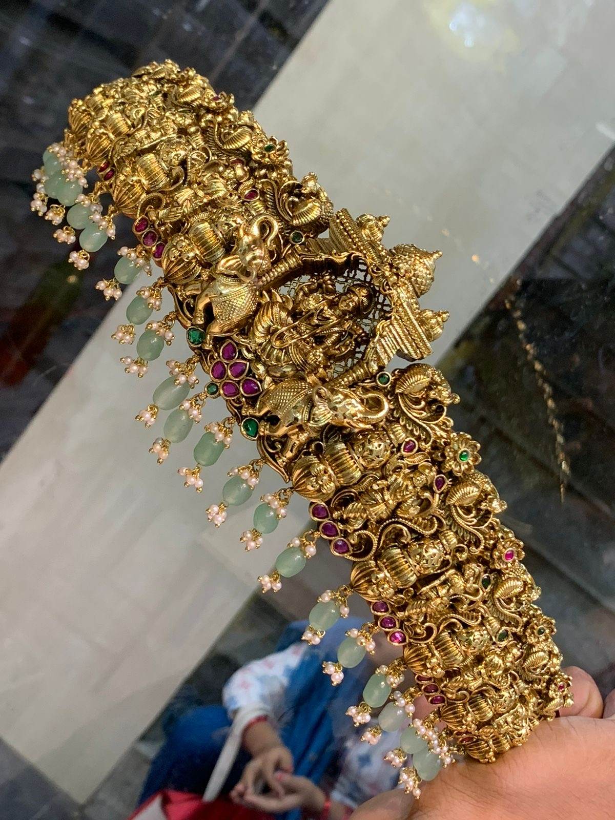 Nakshi Work with Kempu Stones Bridal Hip Belt - Nakshatra Jewels