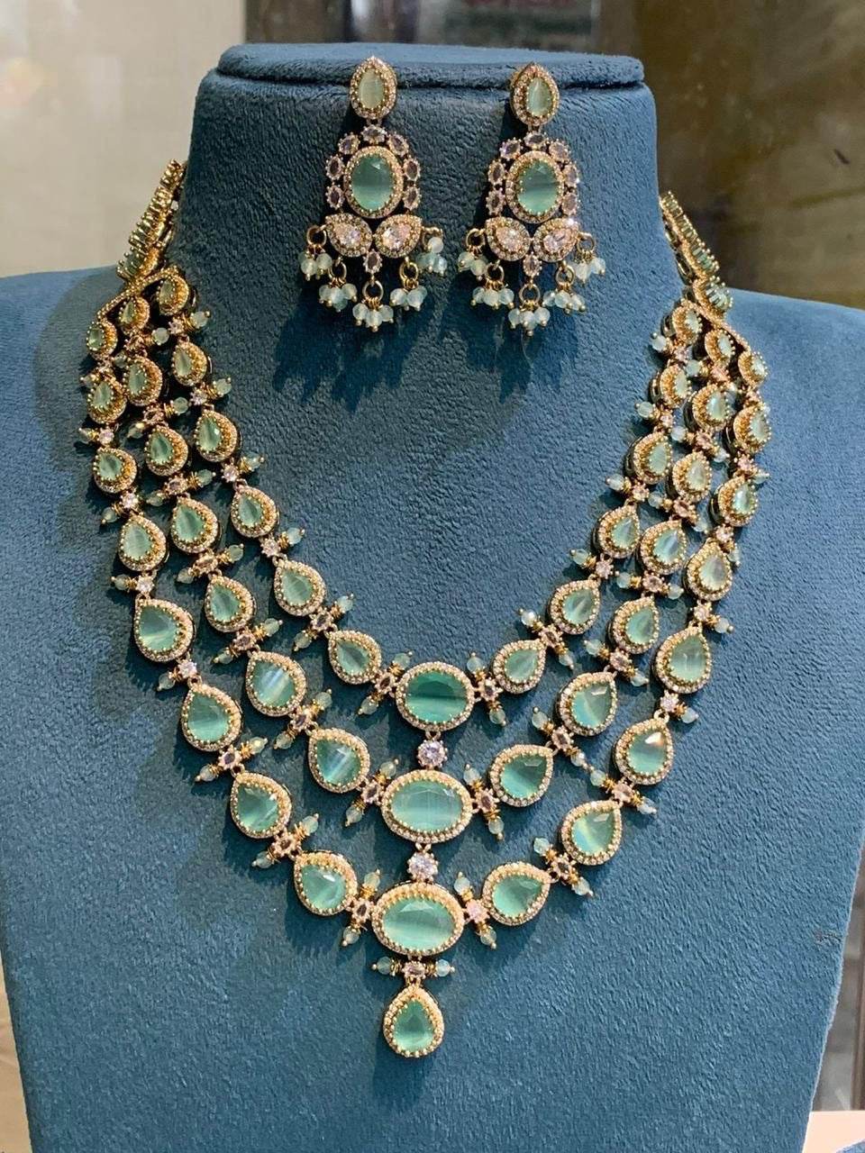 Victorian Polish with AD Stones Layer Necklace - Nakshatra Jewels