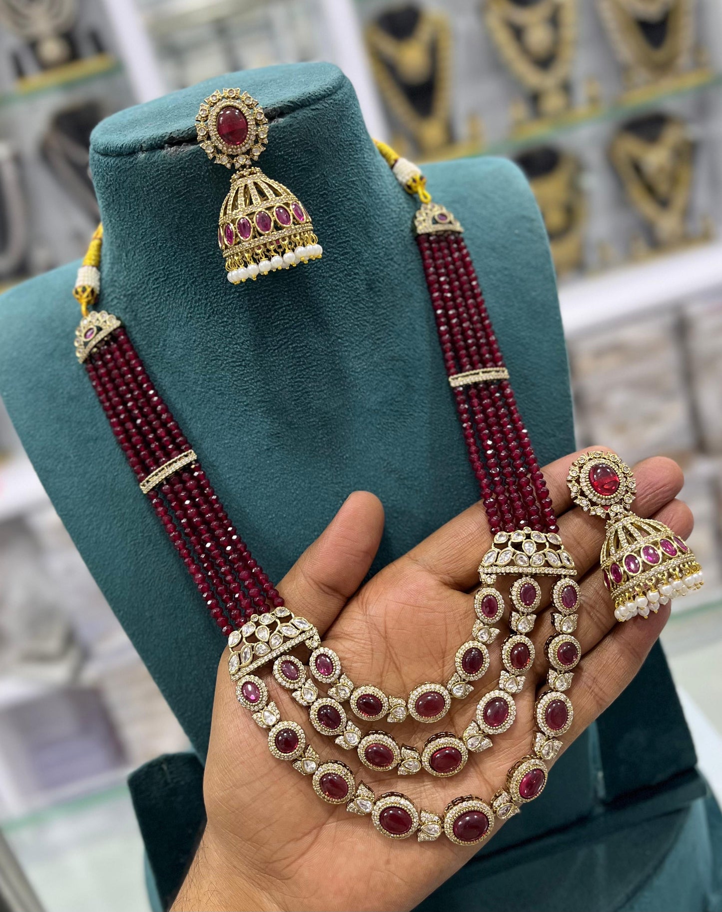 Victorian Polish AD Stones Layer Pendent with Beads Haram