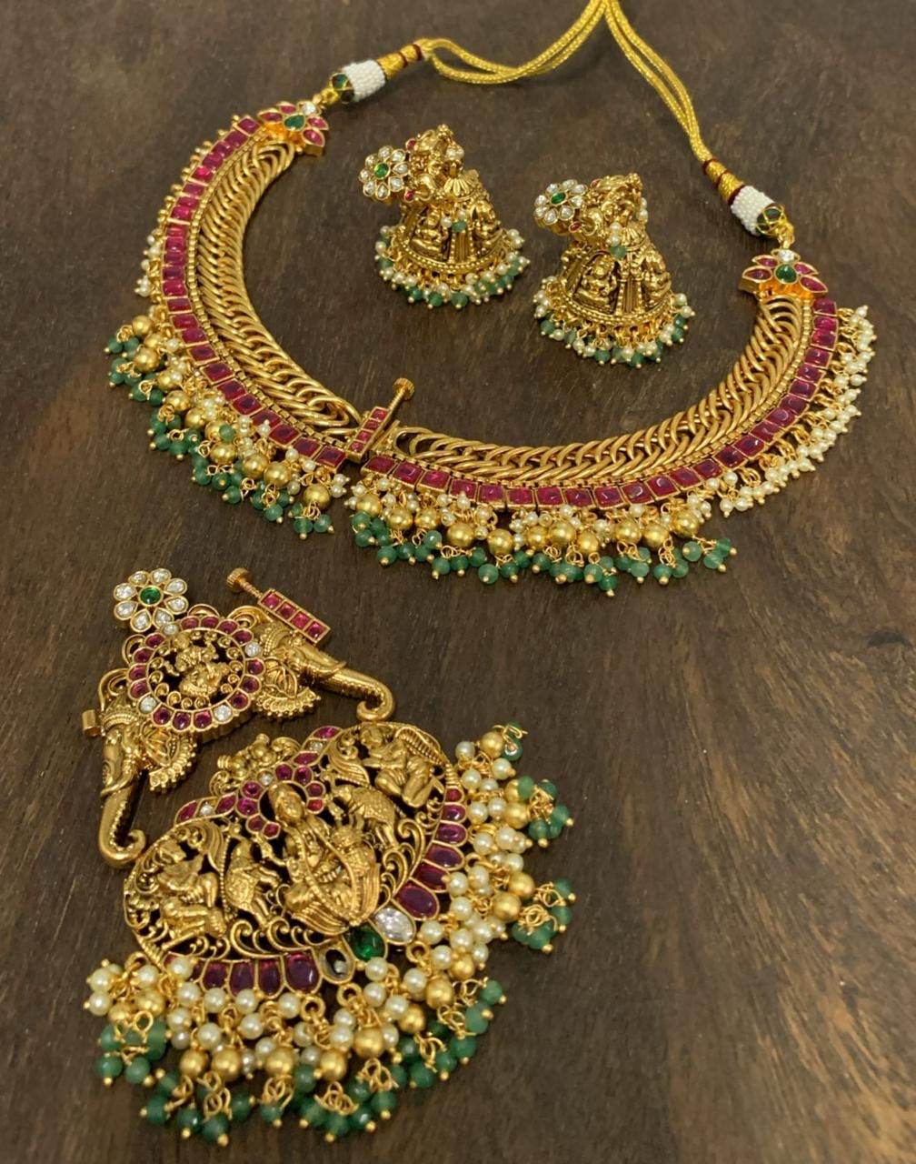 Nakshi Work with Jaadu Kundan Stones Bridal Necklace - Nakshatra Jewels