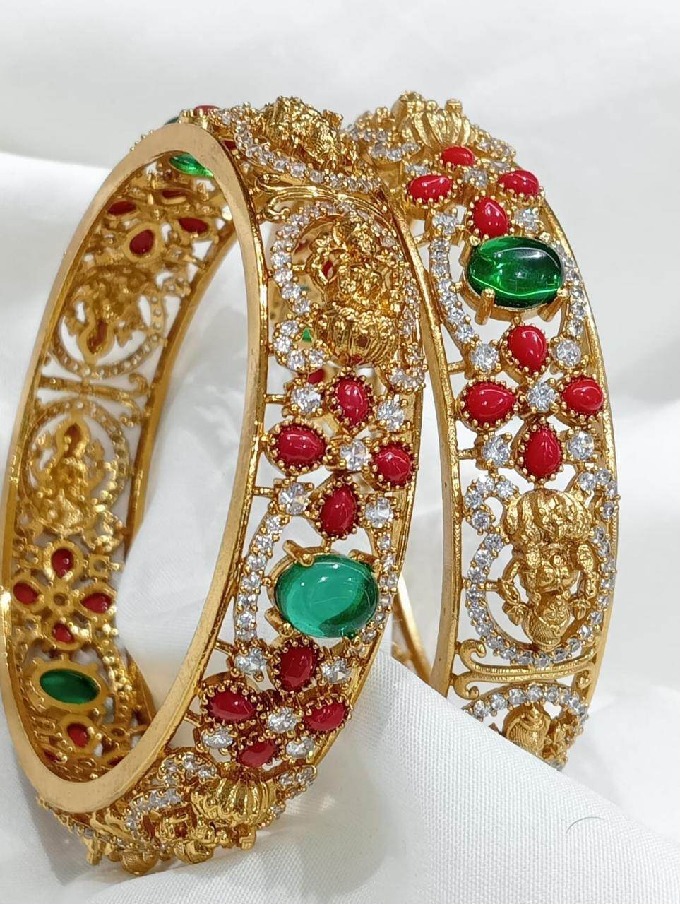 Premium Matt with AD Stone & Coral beads Bangles - Nakshatra Jewels