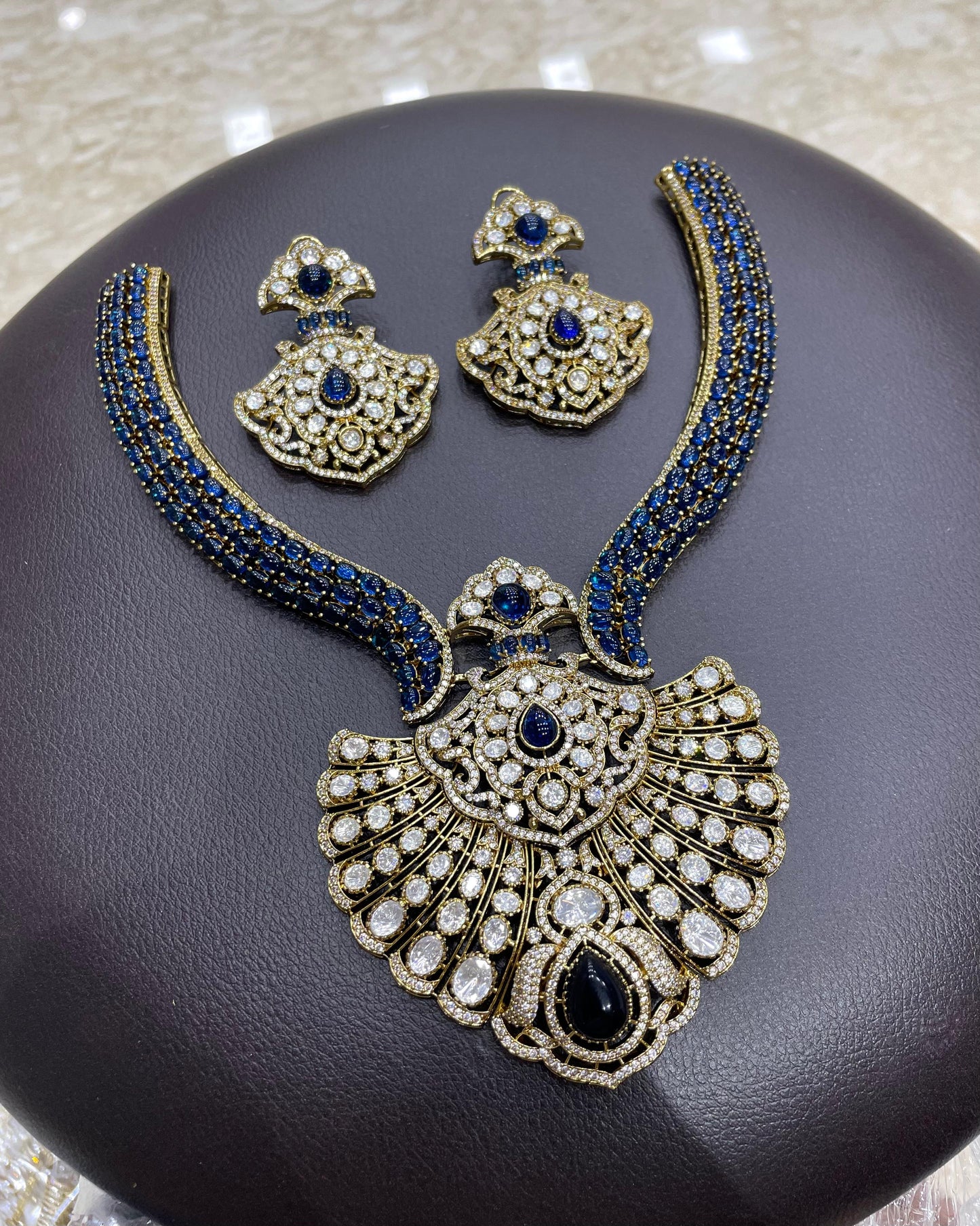 Victorian Polish AD and Mossianite Stones Bridal Necklace