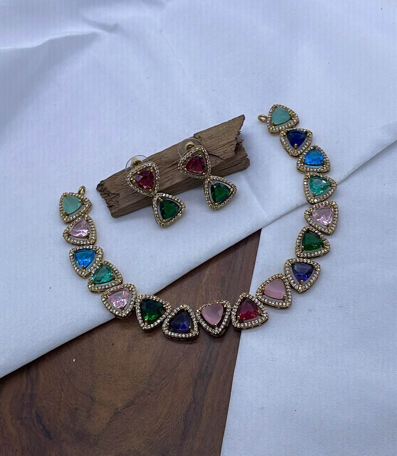 Victorian Polish AD Stones Necklace - Nakshatra Jewels