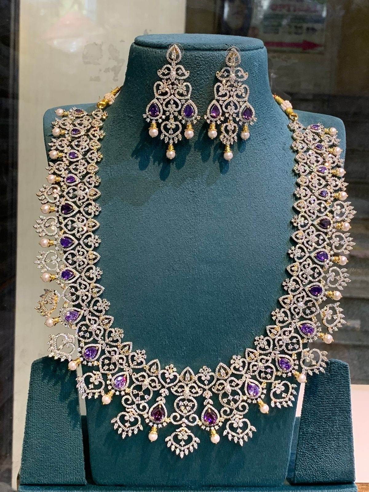 American Diamond Stones Bridal Haram - Nakshatra Jewels