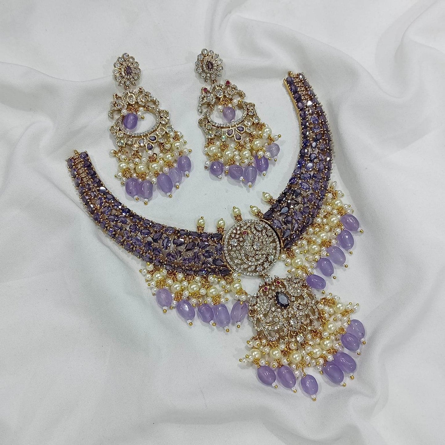 Victorian Polish with AD Stones Bridal Necklace - Nakshatra Jewels