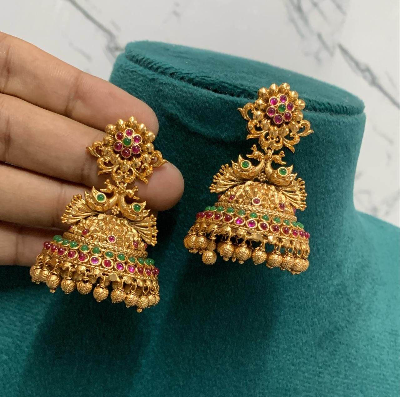 Premium Matt with Kempu Stones Earrings - Nakshatra Jewels