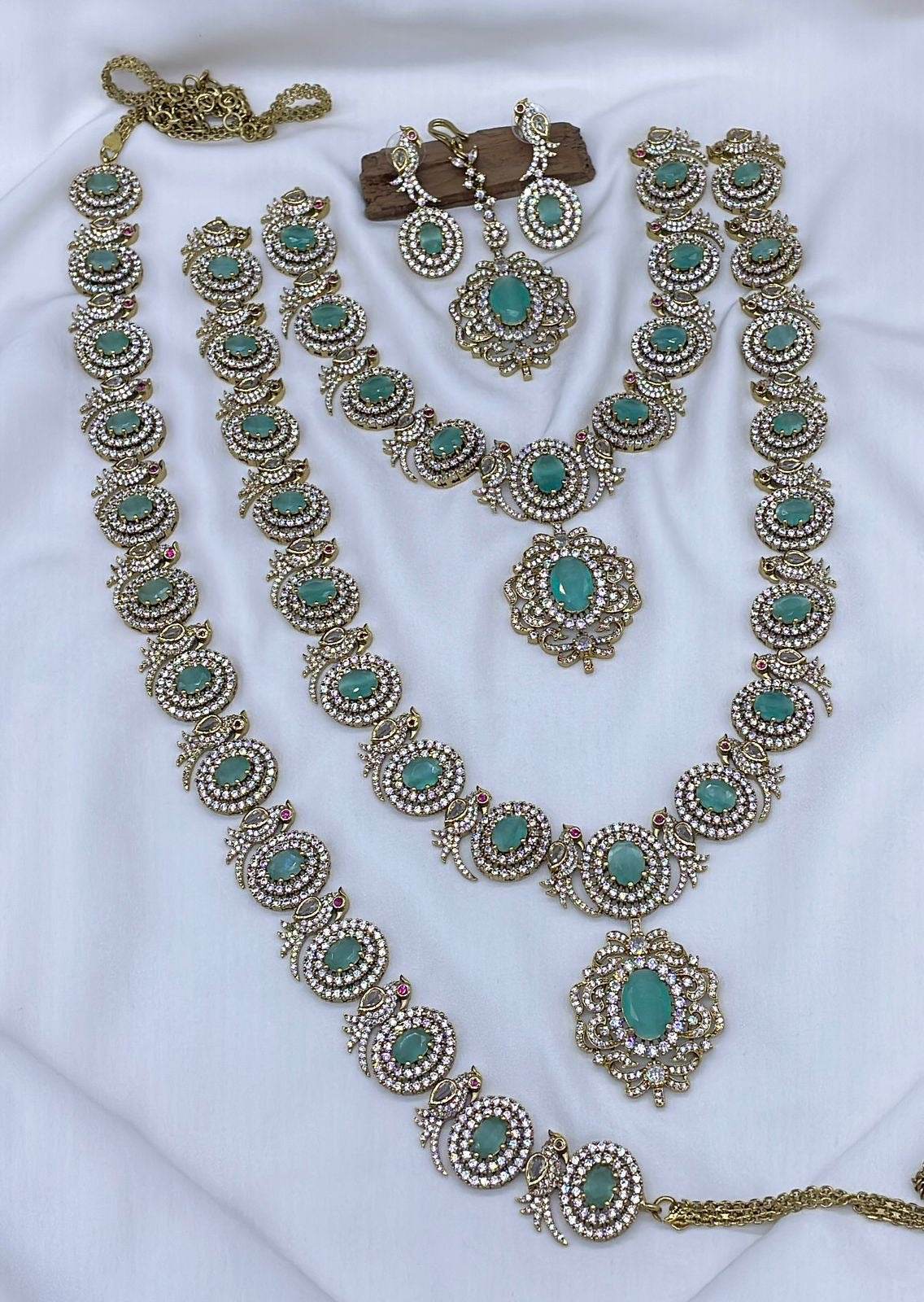Victorian Polish with AD Stones Bridal Combo Set - Nakshatra Jewels