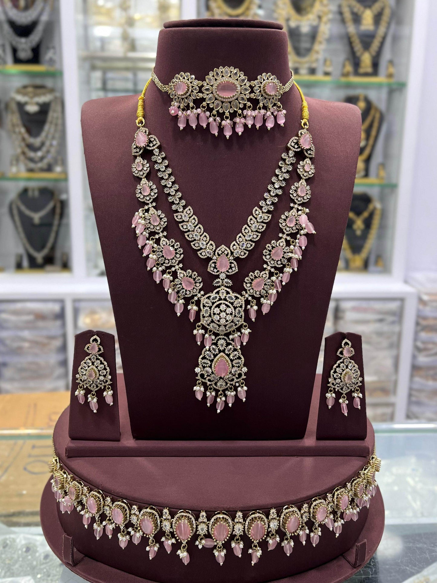 Victorian Polish with Moissanite Stones Bridal Combo set - Nakshatra Jewels