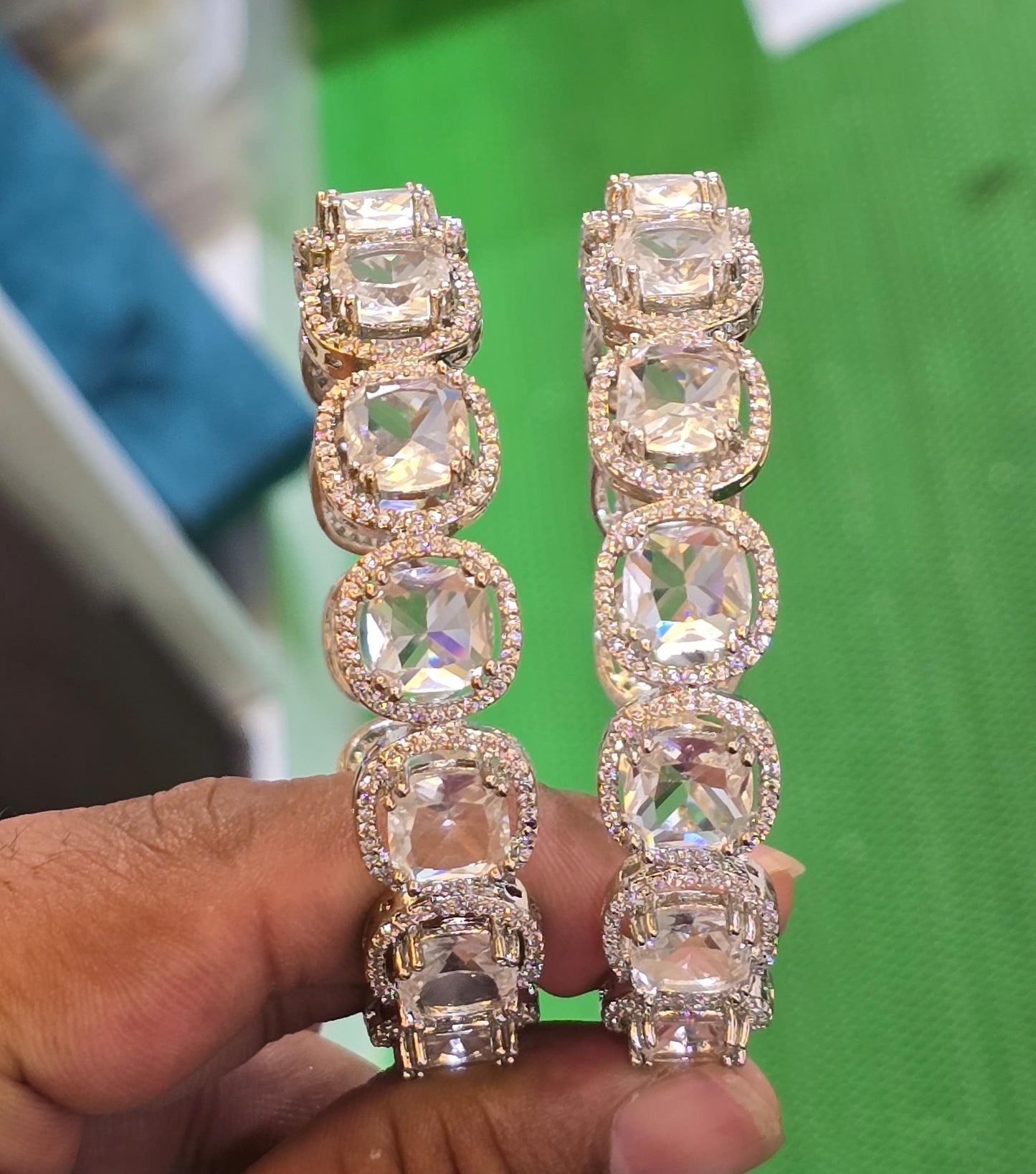 AD Stone Bangles (Silver polish)