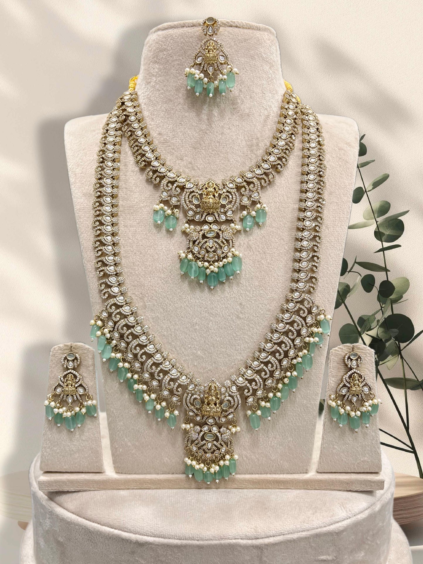 Victorian Polish with AD & Mossanite Stones Bridal Combo