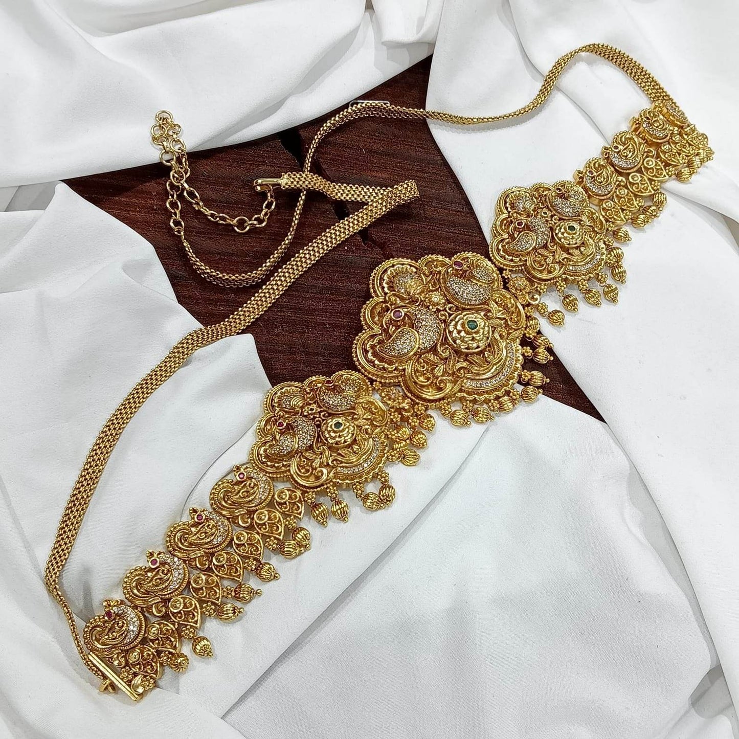 Nagasi Work with Kempu Stones Hip Chain - Nakshatra Jewels