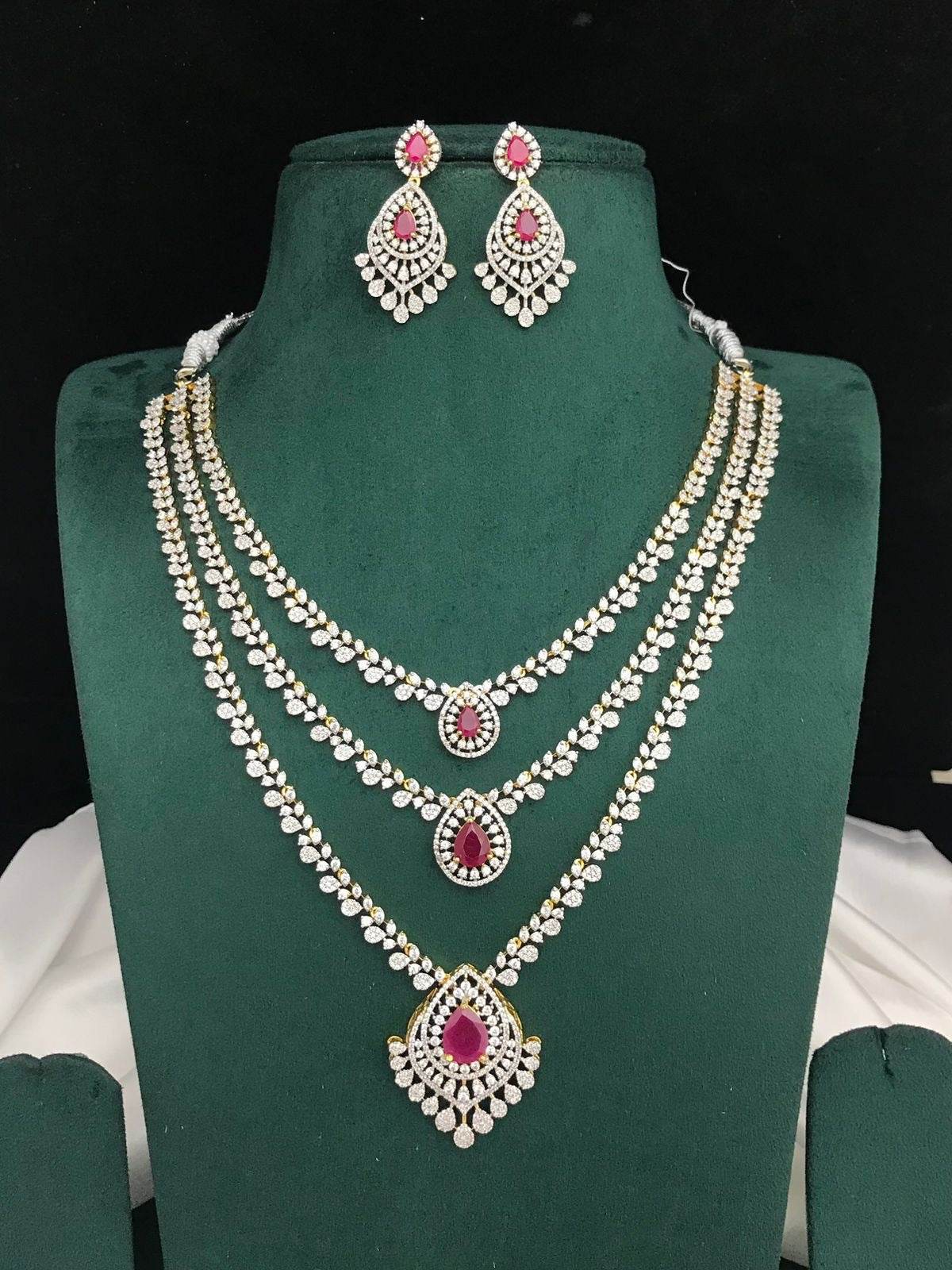 American Diamond Stones Bridal Layer Haram - Nakshatra Jewels