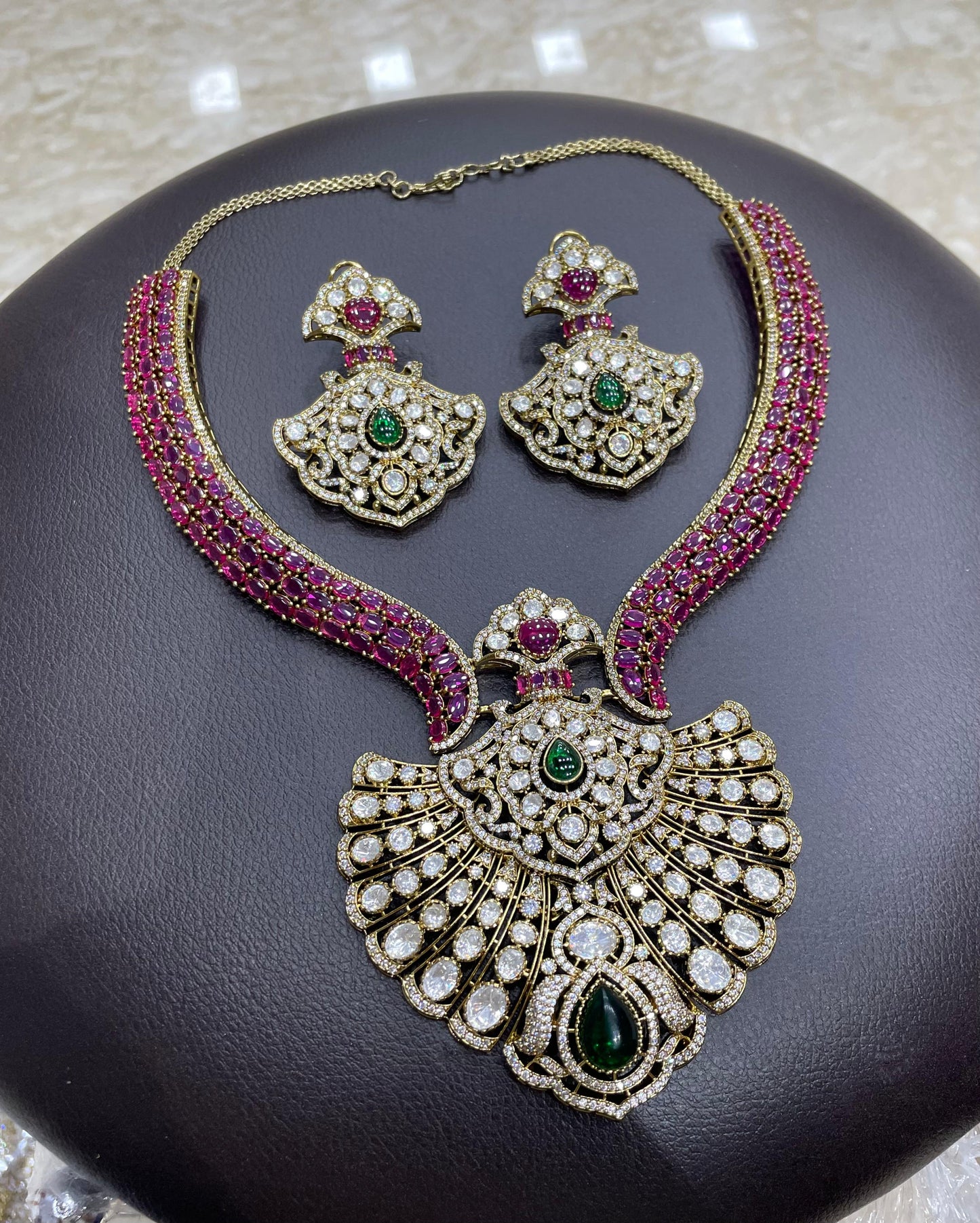 Victorian Polish AD and Mossianite Stones Bridal Necklace