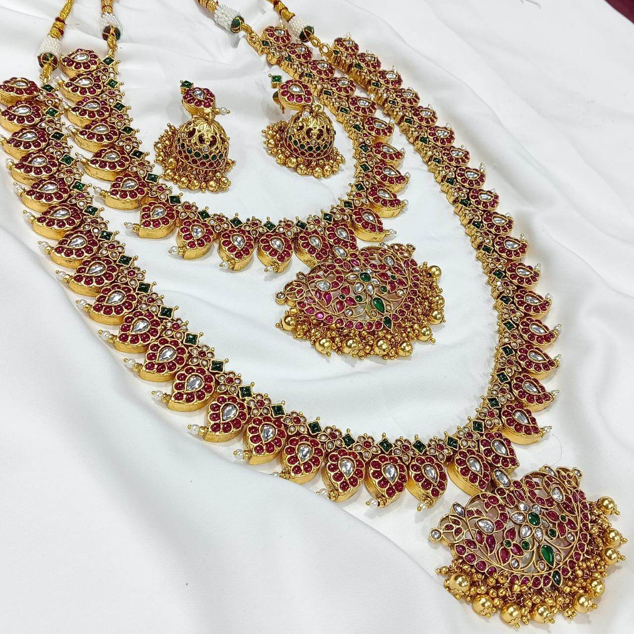 Nakshi Work with Kempu Stones Bridal Combo Set - Nakshatra Jewels