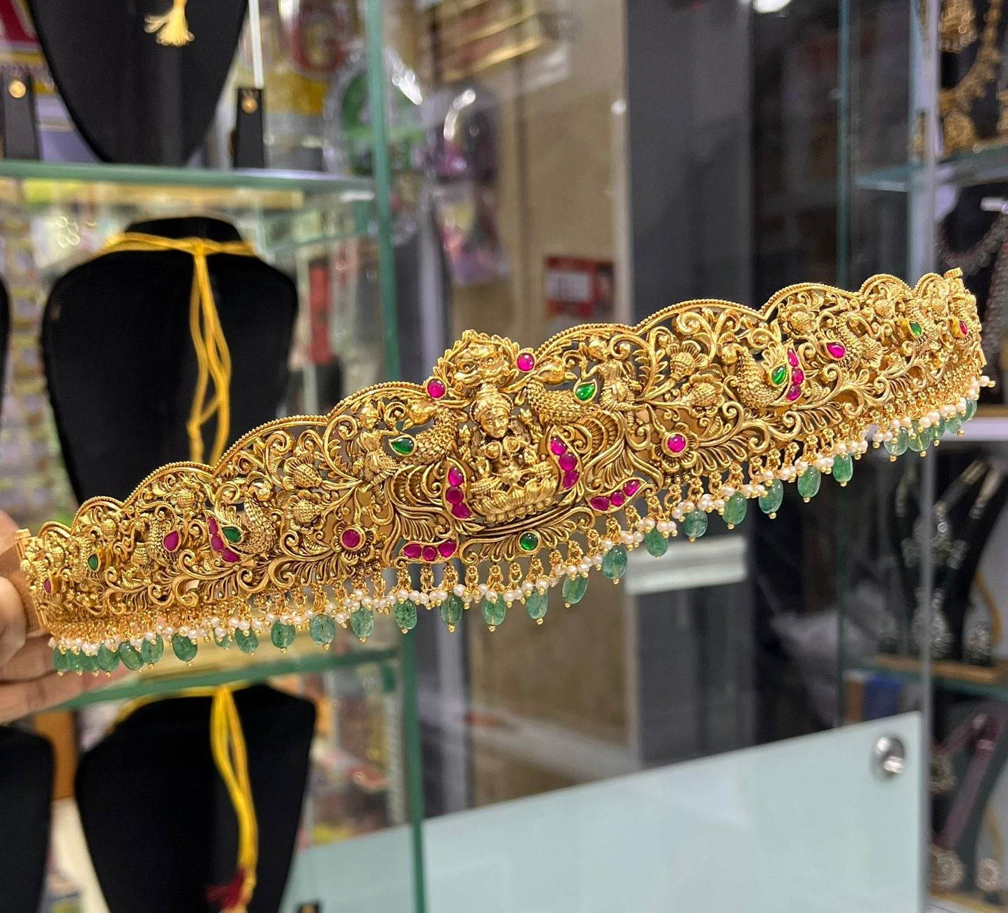 Nagasi work with Kundan Stones Bridal Hip Belt - Nakshatra Jewels