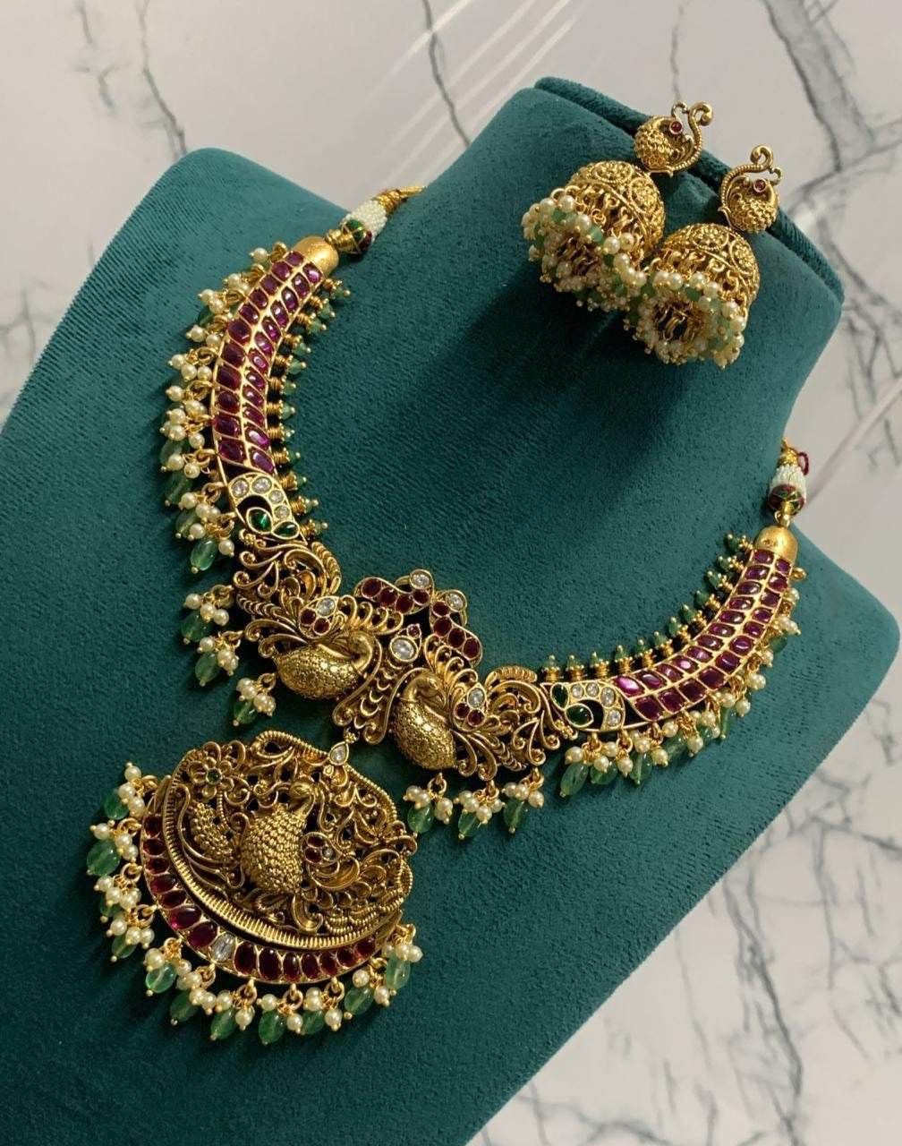 Nagasi Work with Kempu Stones Necklace - Nakshatra Jewels