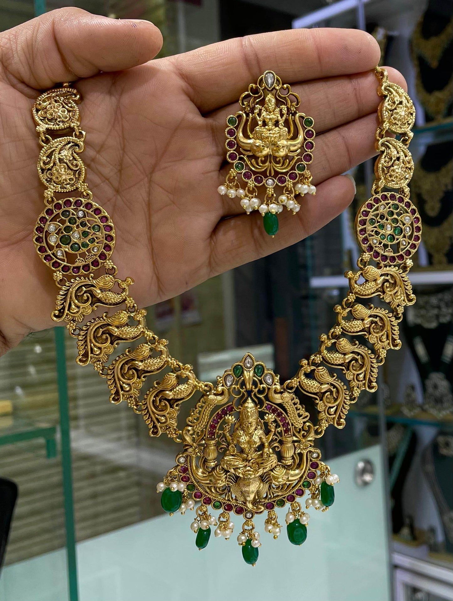 Nagasi Work with Kempu Stones Bridal Necklace - Nakshatra Jewels