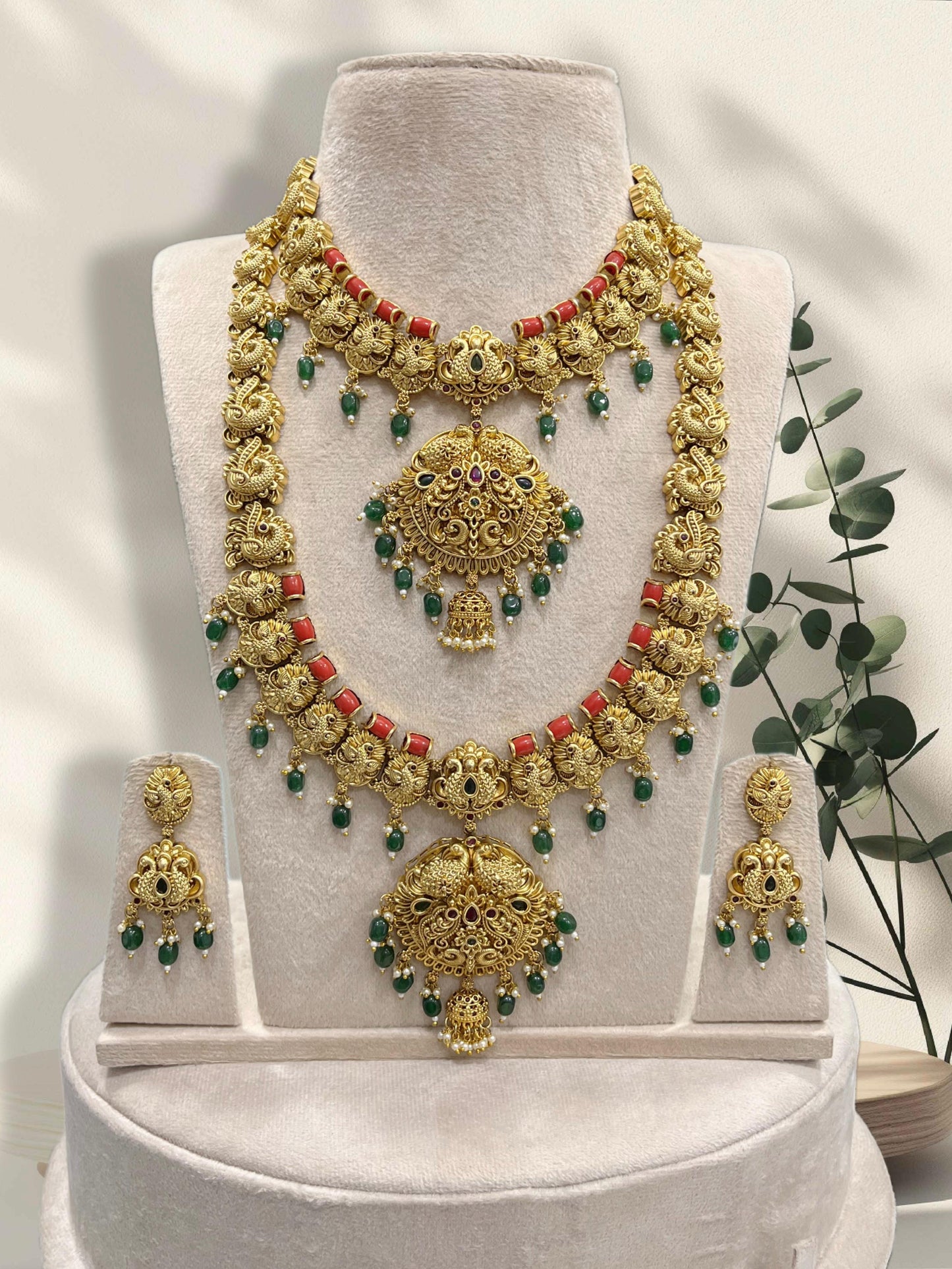 Nakshi Work with Coral Beads Bridal Combo Set