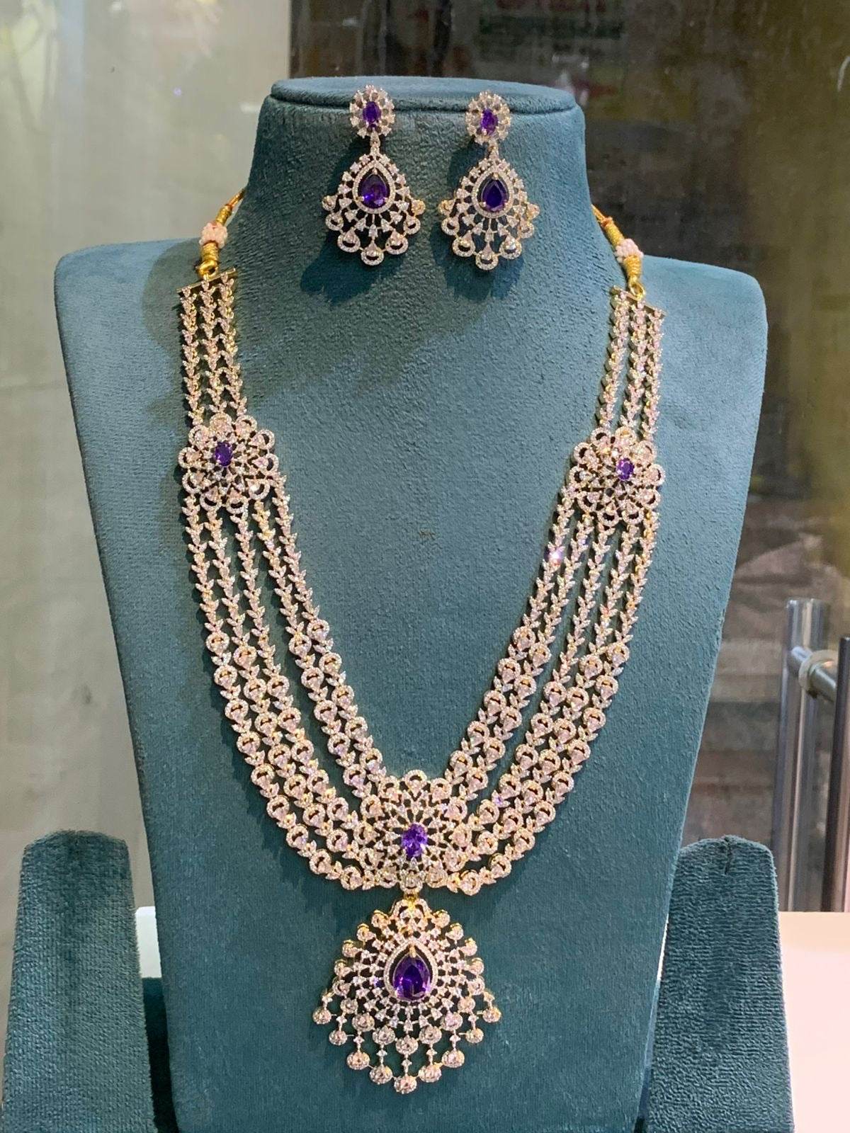 American Diamond Stones Bridal Haram - Nakshatra Jewels