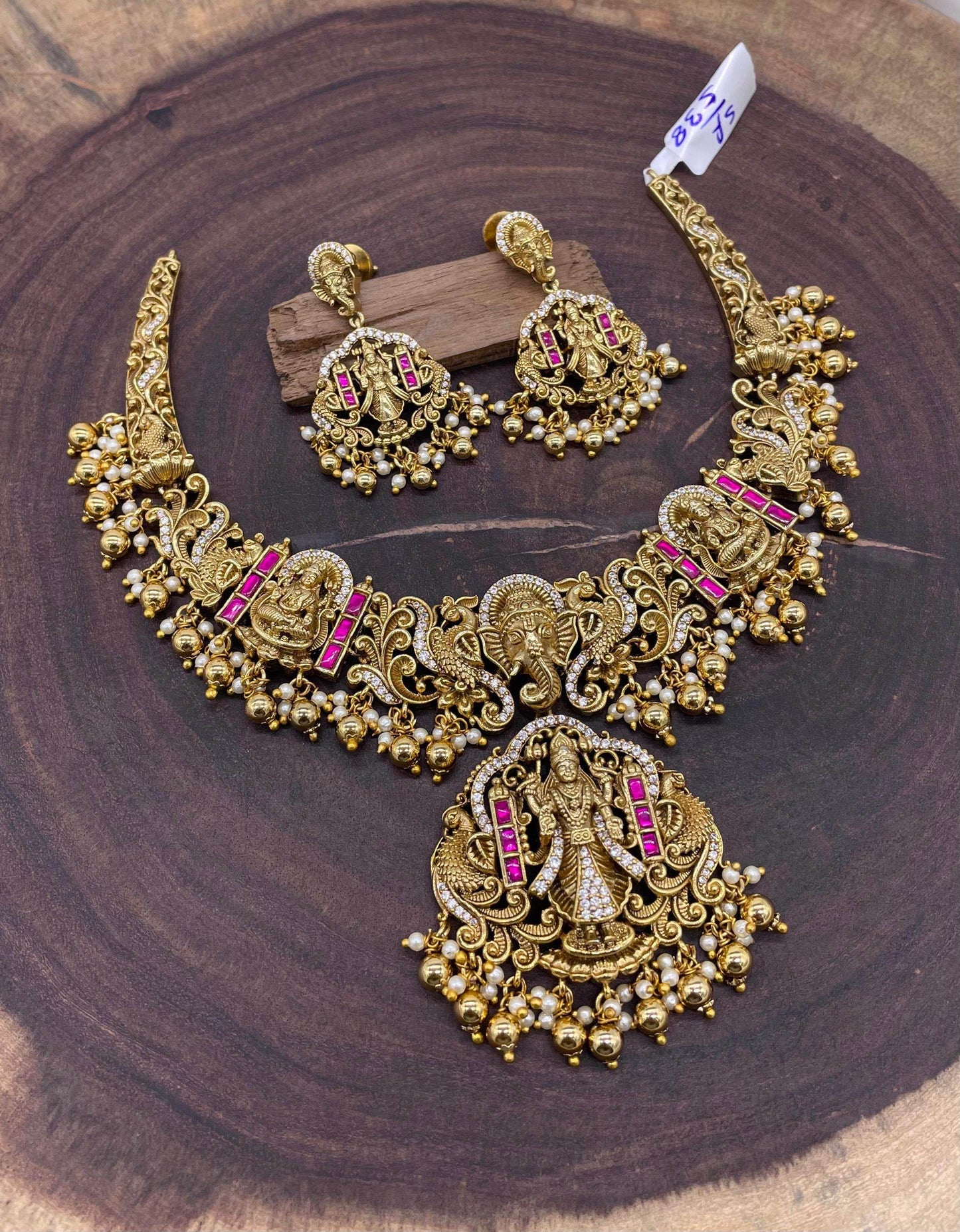 Nakshi Work with Jaadu Kundan Stones Bridal Necklace - Nakshatra Jewels