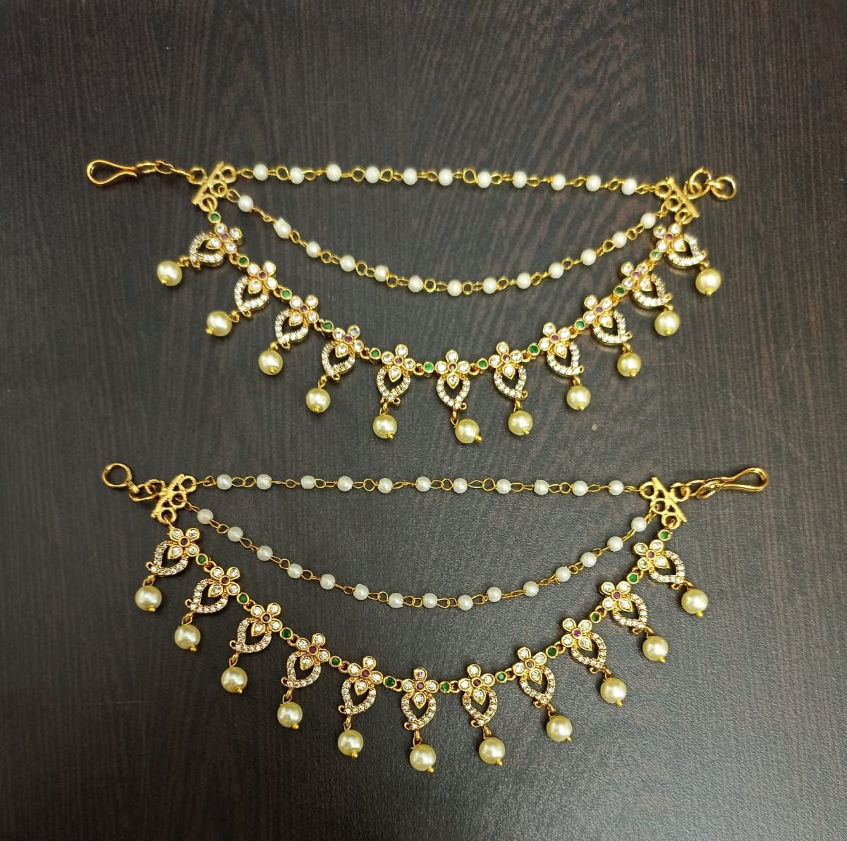 Premium Matt with AD and Kempu Stones Ear Chains