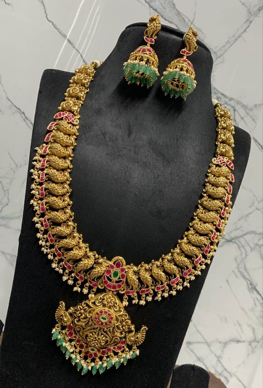 Nagasi work with jadua Kundan Stones Haram - Nakshatra Jewels