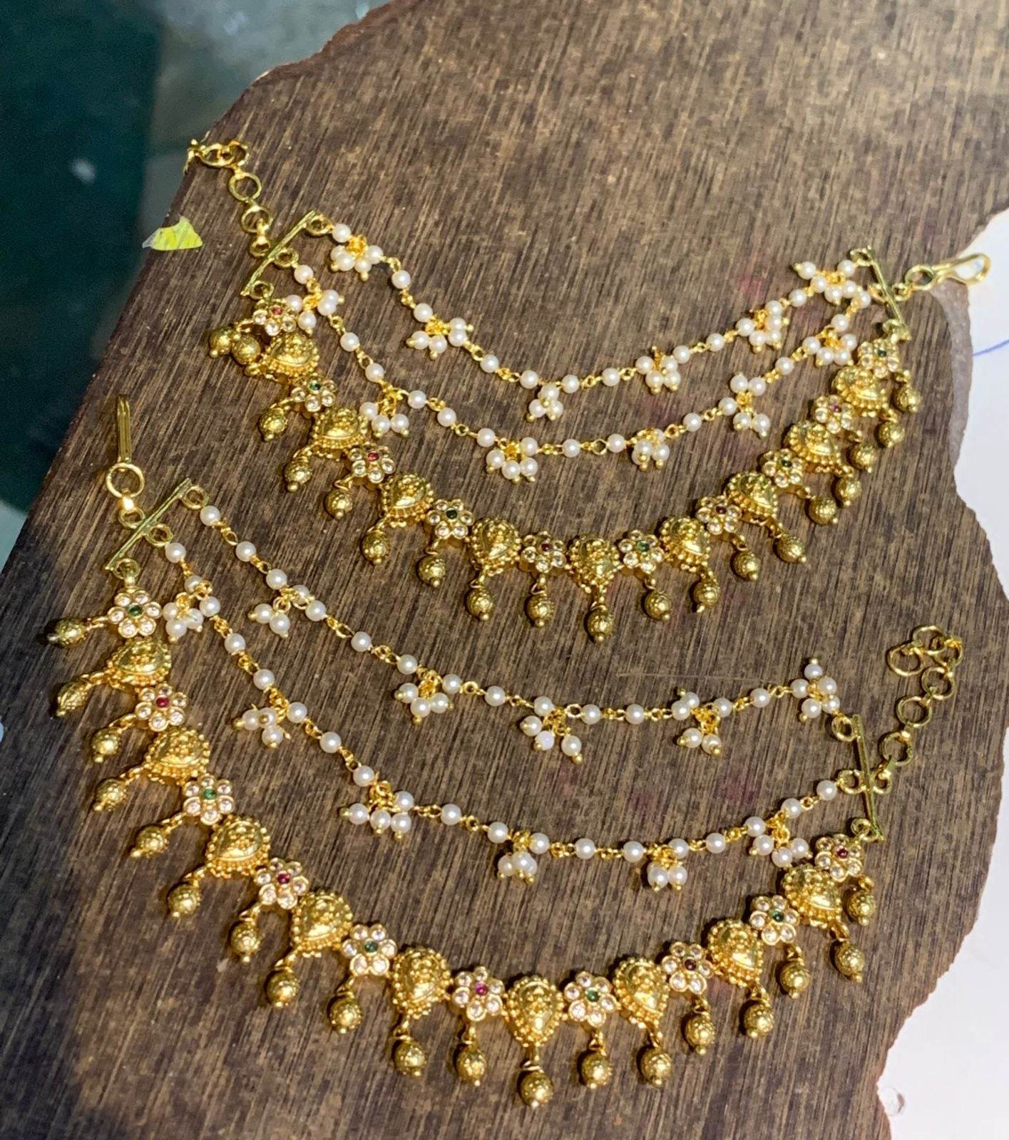 Premium Matt with CZ Stones Ear Chains - Nakshatra Jewels