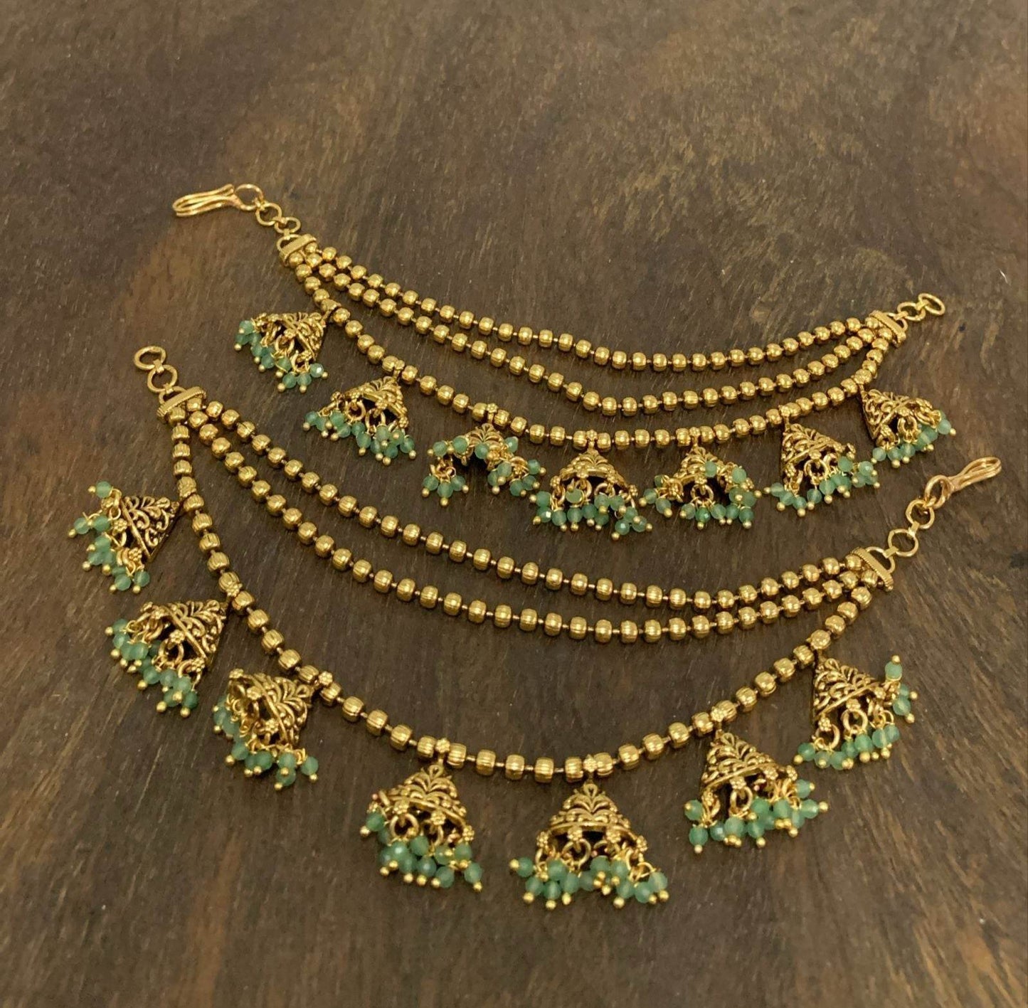 Premium Matt with Kempu Stones Ear Chains - Nakshatra Jewels