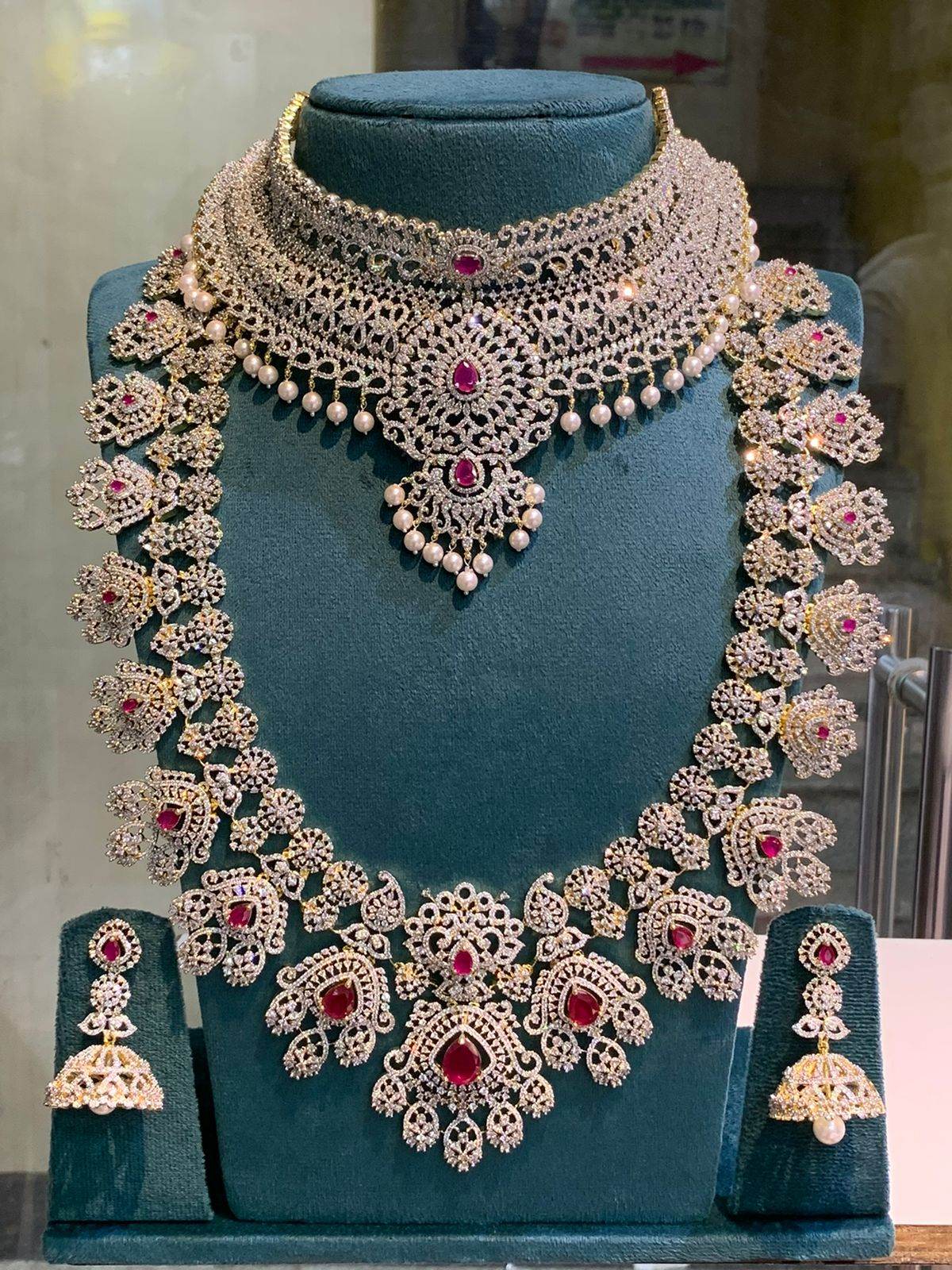 American Diamond Stones Bridal Combo Set - Nakshatra Jewels