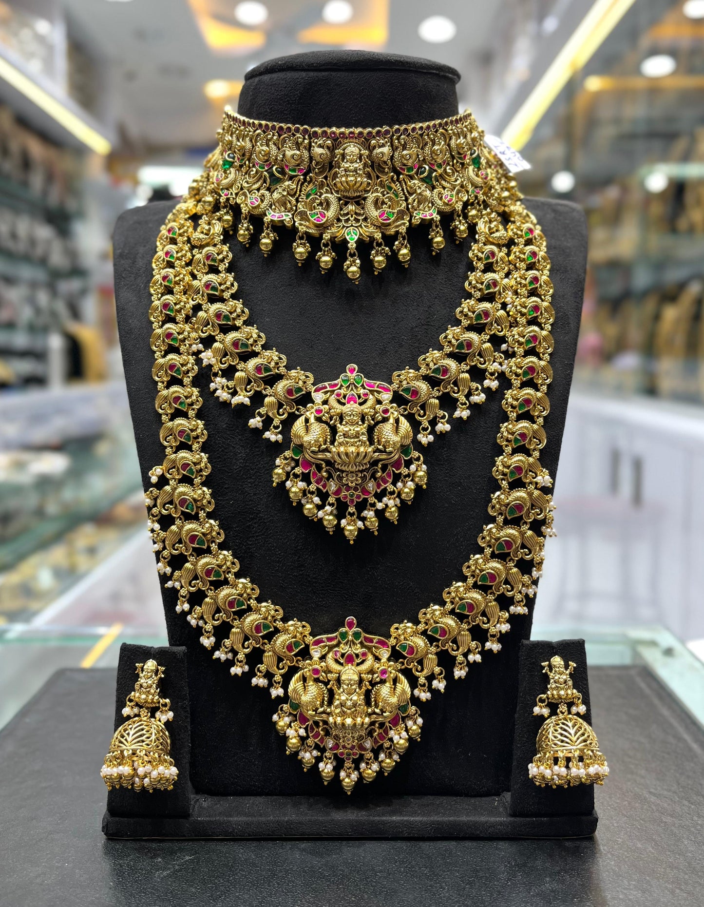 Nakshi Work with Jaadu Kundan Stones Bridal Combo Set