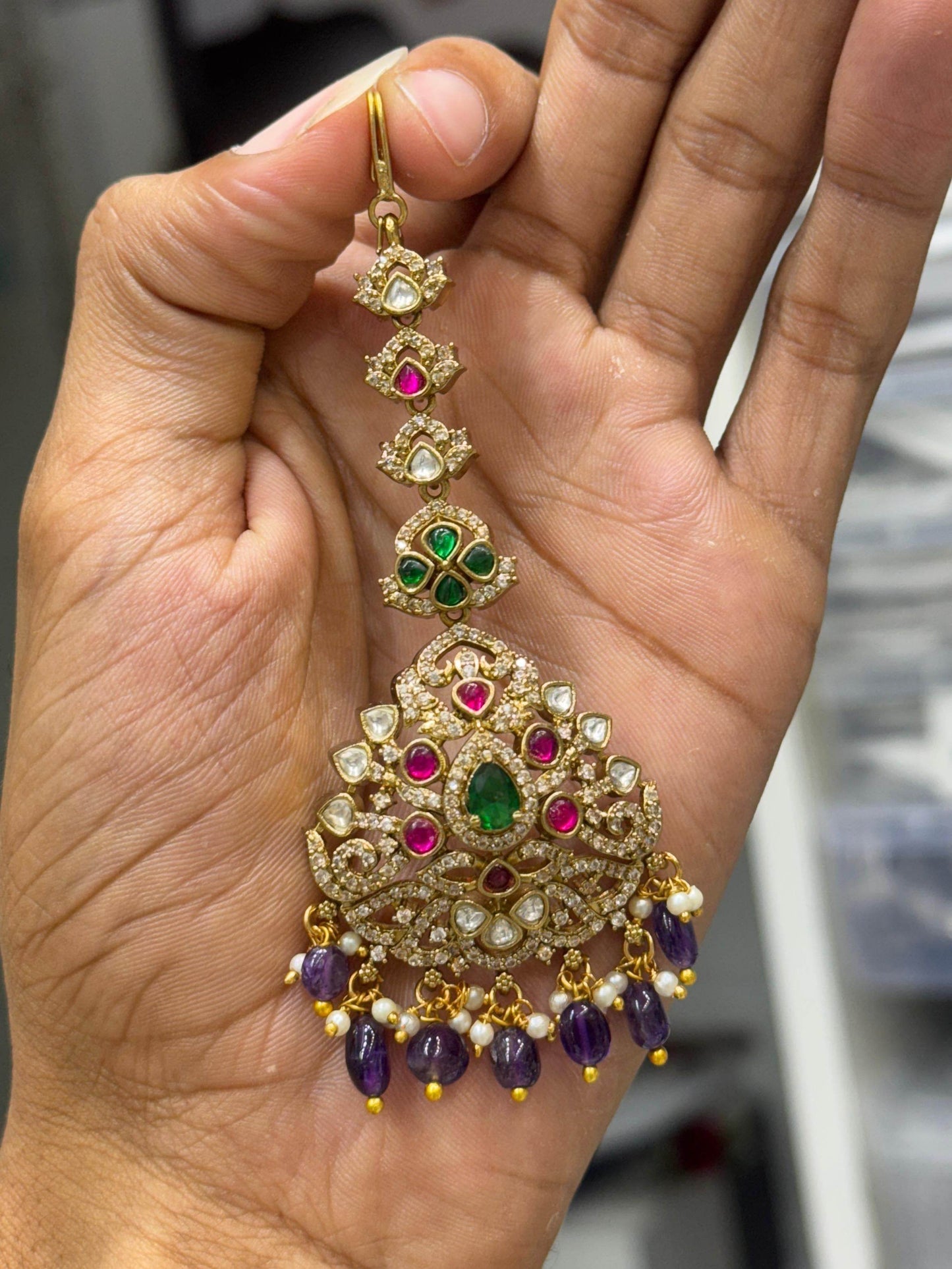 Victorian Polish AD Stones Tikka - Nakshatra Jewels