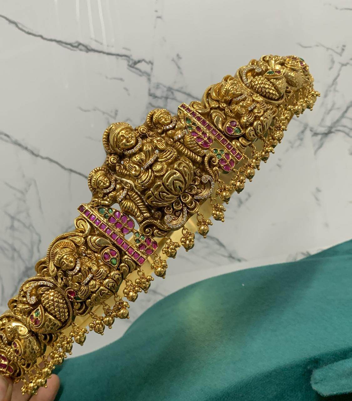 Nagasi work with AD and Kempu Stones Bridal Hip Belt - Nakshatra Jewels